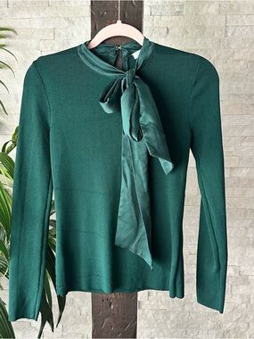 ANTONIO MELANI Emerald Teal Green Tie-Neck Blouse Size XS